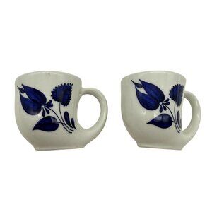 Figgjo Norway Vtg Porcelain Cobalt Tulip Drinking Horn Cups X2 Blue Floral 2 In